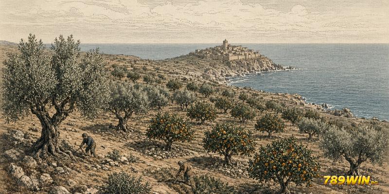 Cao nguyên Spélugues thế kỷ 19 trồng ô liu và cam nhìn ra biển Địa Trung Hải