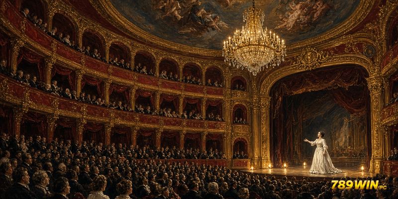 Nhà hát Salle Garnier thế kỷ 19 với trần mạ vàng và ánh đèn sân khấu đêm khai mạc