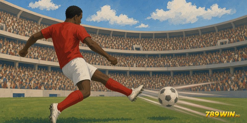 Eusebio tung cú sút chân phải trong màu áo đỏ