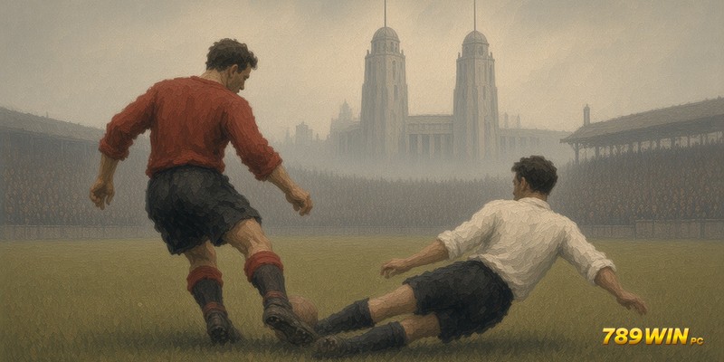 Puskas kéo bóng bằng gầm giày qua hậu vệ áo trắng