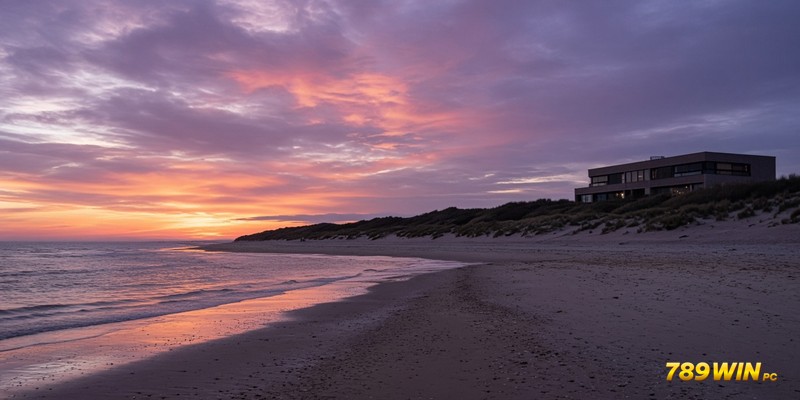 Toà nhà ven biển Zandvoort lúc hoàng hôn với bãi cát và Biển Bắc