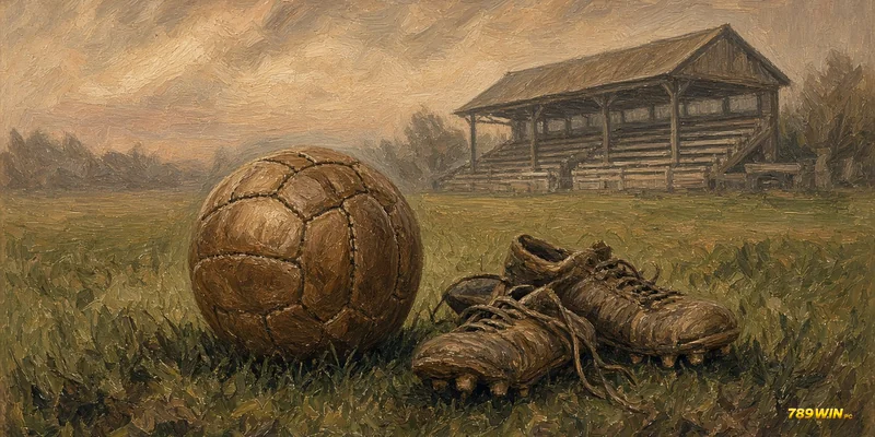 Minh hoạ lịch sử Copa America: trái bóng da cổ cạnh đôi giày đinh cũ trên mặt cỏ