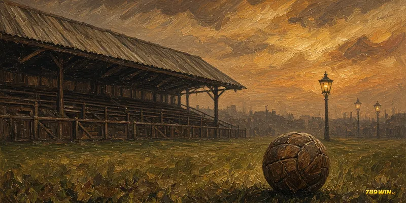 Minh hoạ lịch sử Ladbrokes: khán đài sân bóng London thập niên 1930 với trái bóng da trên cỏ