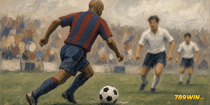 Ronaldo Nazario áo sọc đỏ xanh bứt tốc qua hậu vệ